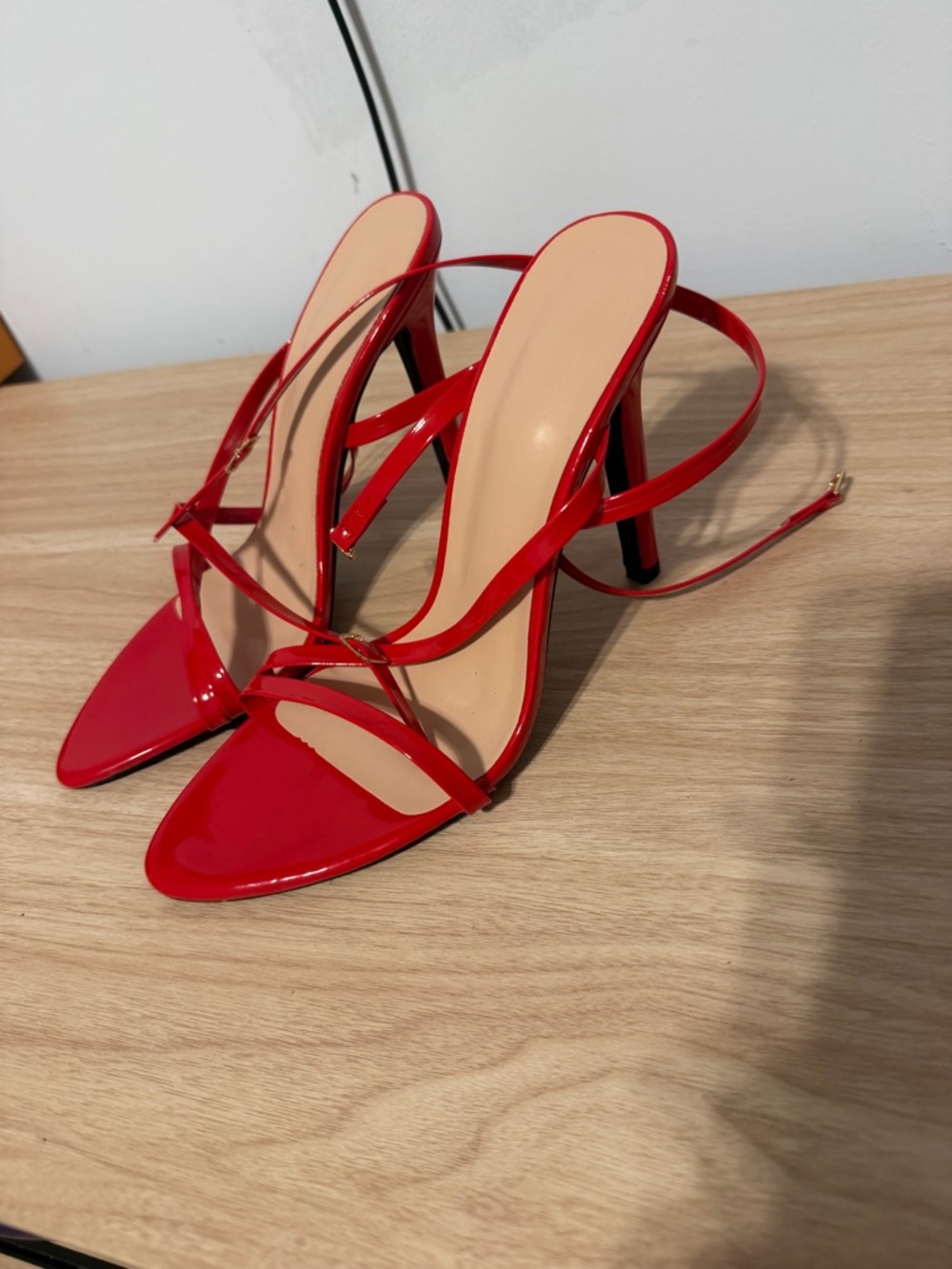 Red Strappy Stiletto Sandals - Women's High Heel Dress Shoes